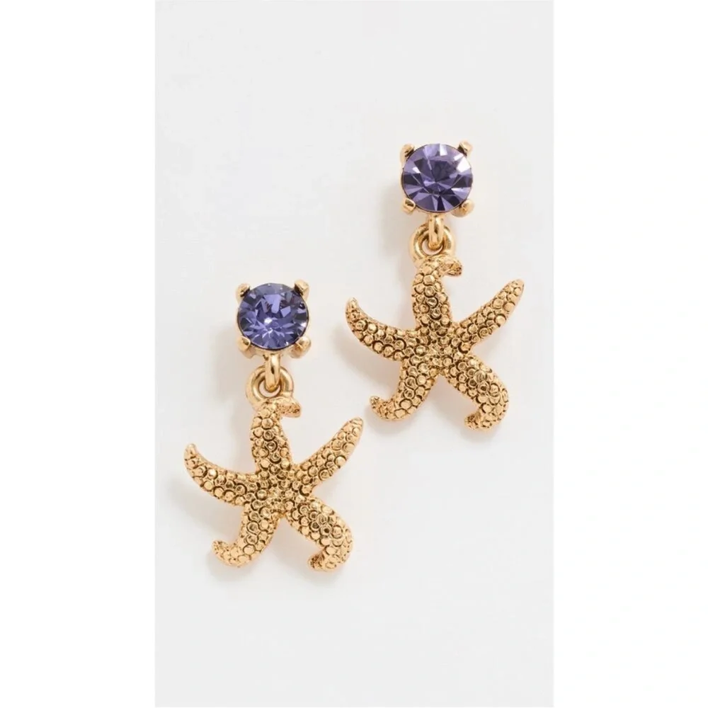 Oscar de la Renta Starfish Crystal drop earrings Tanzanite Crystal